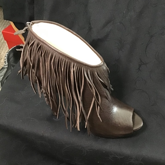 Boutique 9 Chocolate Brown Leather Bootie with Peep toe - Picture 9 of 9